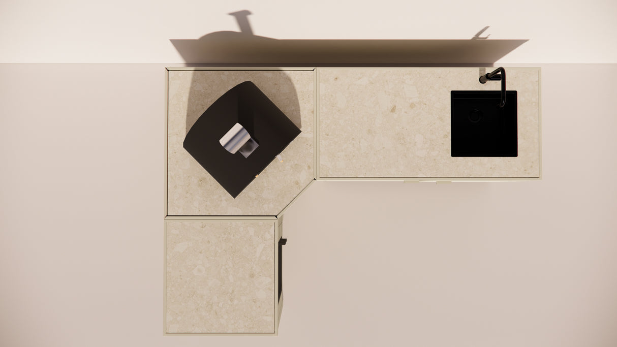 Roostr Rubix Hoekopstelling met koelkast, spoelunit & pizzastation – timeless taupe