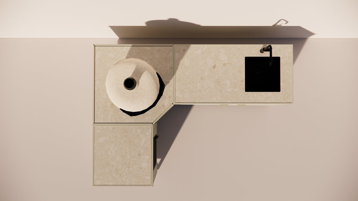 Roostr Rubix Hoekopstelling met koelkast, spoelunit & pizzastation – timeless taupe