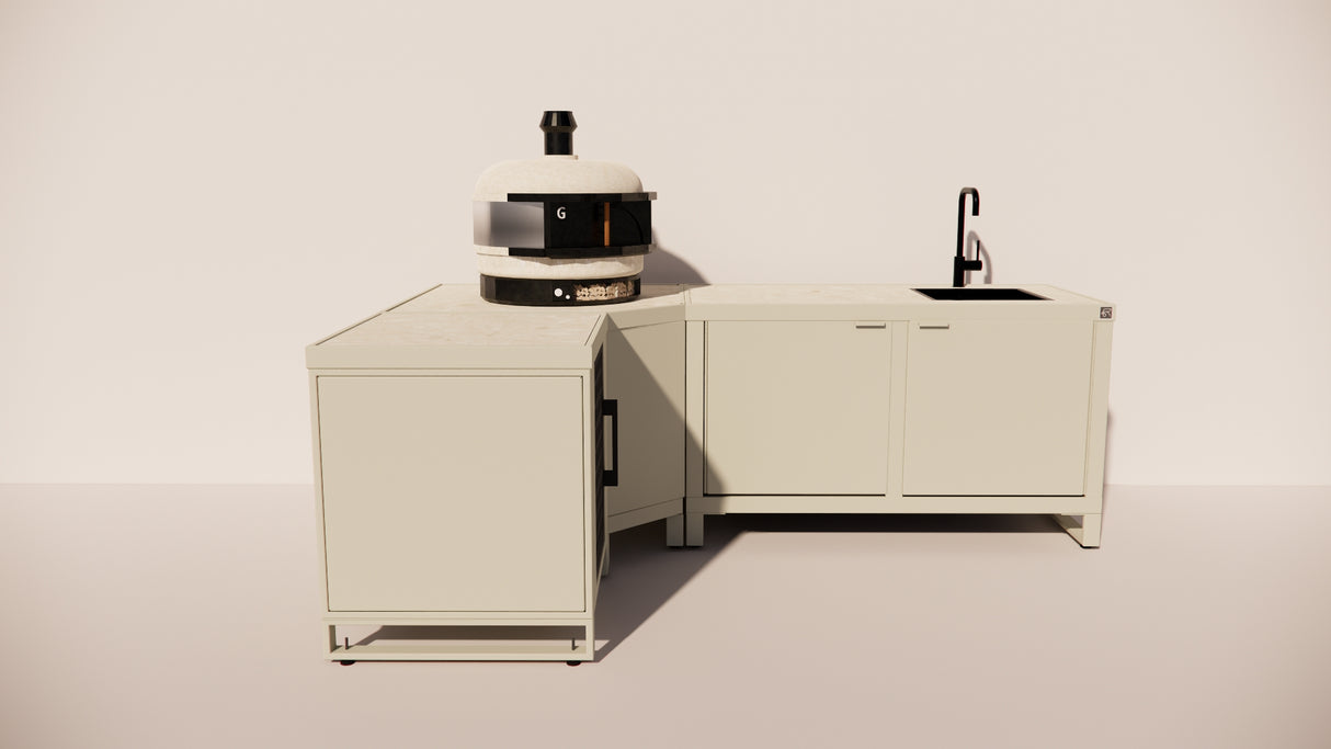 Roostr Rubix Hoekopstelling met koelkast, spoelunit & pizzastation – timeless taupe