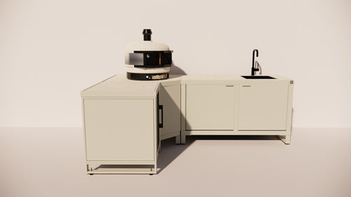 Roostr Rubix Hoekopstelling met koelkast, spoelunit & pizzastation – timeless taupe