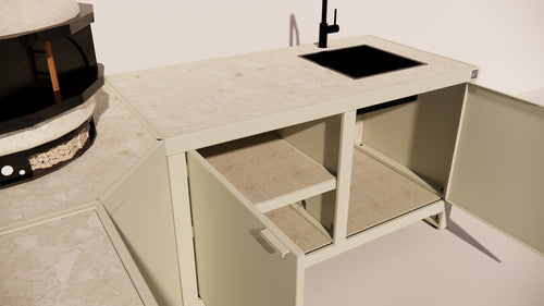 Roostr Rubix Hoekopstelling met koelkast, spoelunit & pizzastation – timeless taupe