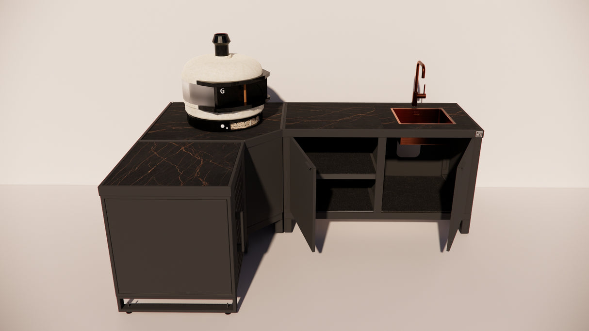 Roostr Rubix Hoekopstelling met koelkast, spoelunit & pizzastation - charcoal black