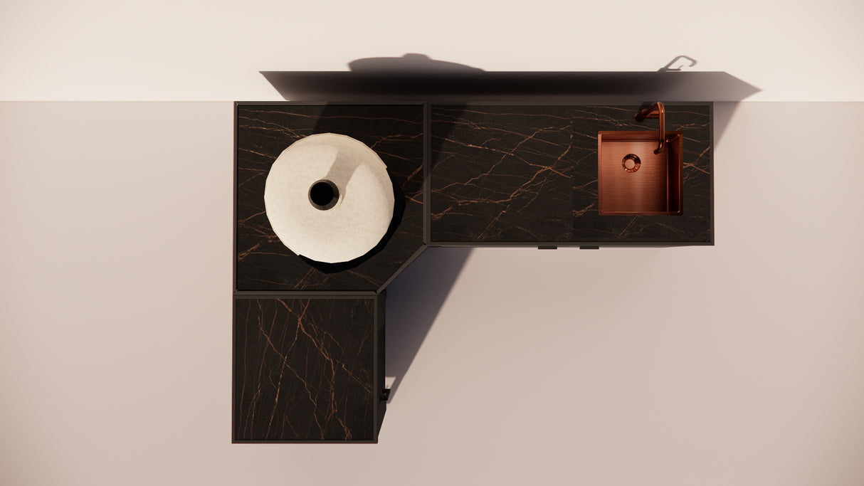 Roostr Rubix Hoekopstelling met koelkast, spoelunit & pizzastation - charcoal black