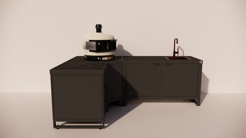 Roostr Rubix Hoekopstelling met koelkast, spoelunit & pizzastation - charcoal black