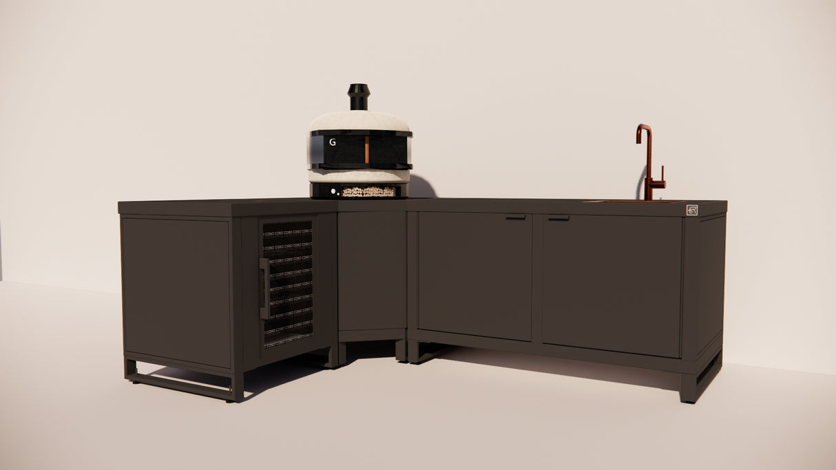 Roostr Rubix Hoekopstelling met koelkast, spoelunit & pizzastation - charcoal black