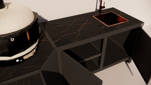 Roostr Rubix Hoekopstelling met koelkast, spoelunit & pizzastation - charcoal black