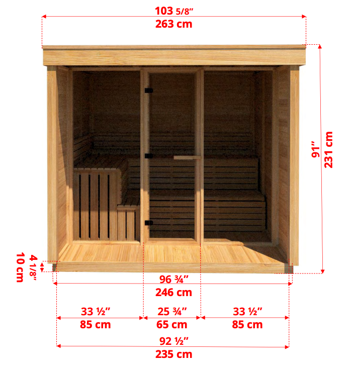 Pure cube outdoor sauna met veranda 262 x 253 cm - Knotty Red Cedar