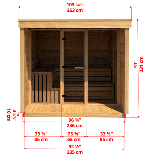 Pure cube outdoor sauna met veranda 262 x 253 cm - Knotty Red Cedar