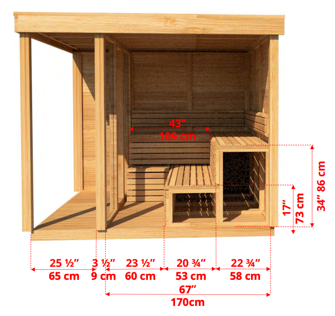 Pure cube outdoor sauna met veranda 262 x 253 cm - Knotty Red Cedar
