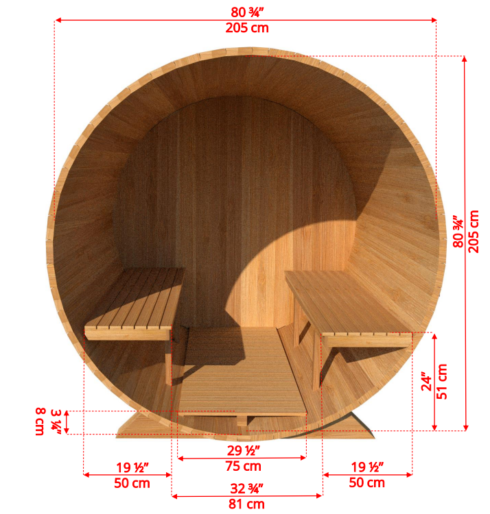 Dundalk barrel sauna Ø213 x 213 cm - Knotty Red Cedar (PD)