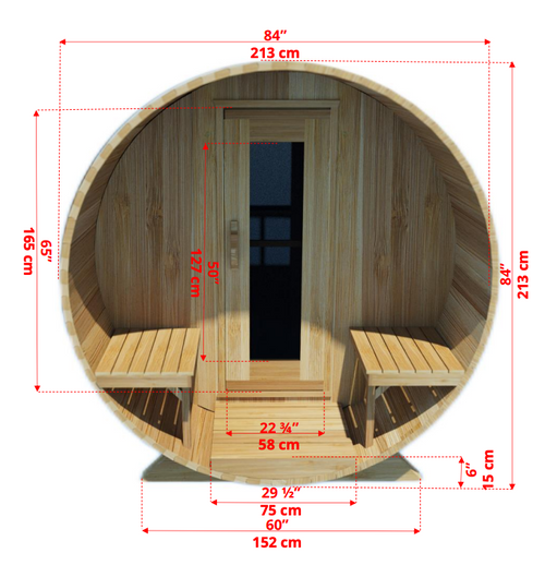 Dundalk panorama barrel sauna met veranda ø213 x 310 cm - Clear Red Cedar (PD)