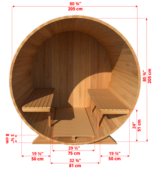 Dundalk Barrel Sauna BS310 - ø214 Knotty Red Cedar (PD)