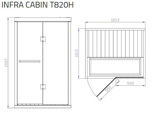 Tylö infraroodcabine T820H 1213 x 1013 x 1938 mm - zwart