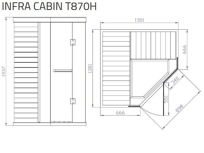 Tylö infraroodcabine T870H 1301 x 1301 x 1938 mm - zwart