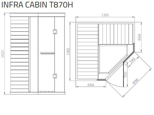 Tylö infraroodcabine T870H 1301 x 1301 x 1938 mm - zwart