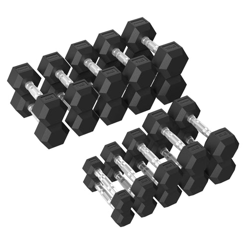 Tunturi Platinum Hex Rubber Dumbbell 1 - 10 kg set met Dumbbell Toren