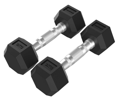 Tunturi Platinum Hex Rubber Dumbbell 1 - 10 kg set met Dumbbell Toren