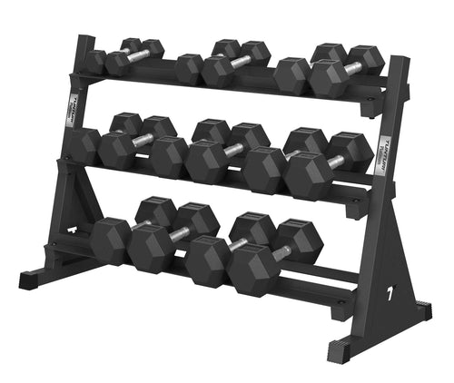 Tunturi Platinum Hex Rubber Dumbbell 2,5 - 20 kg set met Dumbbell Rek