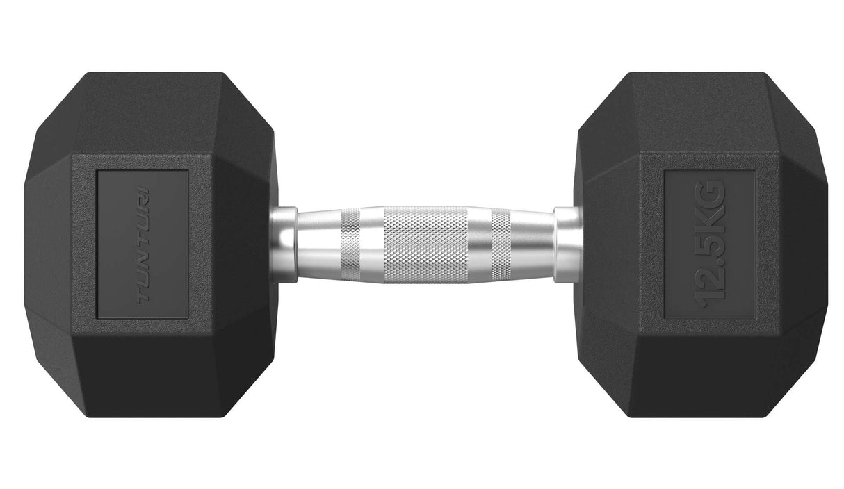 Tunturi Platinum Hex Rubber Dumbbell 2,5 - 20 kg set met Dumbbell Rek