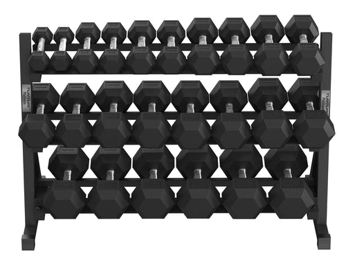 Tunturi Platinum Hex Rubber Dumbbell 2,5 - 30 kg set met Dumbbell Rek