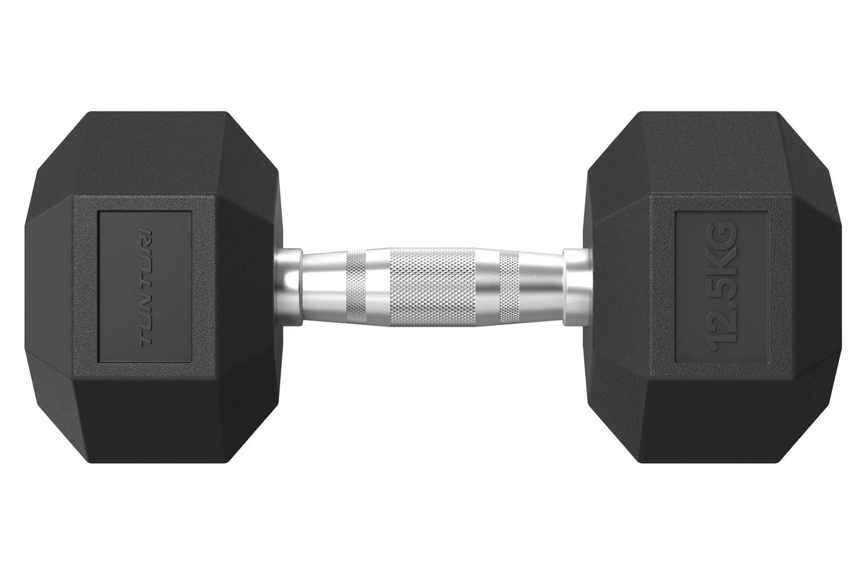 Tunturi Platinum Hex Rubber Dumbbell 2,5 - 30 kg set met Dumbbell Rek