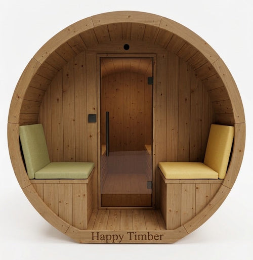 Vuren thermowood barrel sauna met voorportaal 265 cm