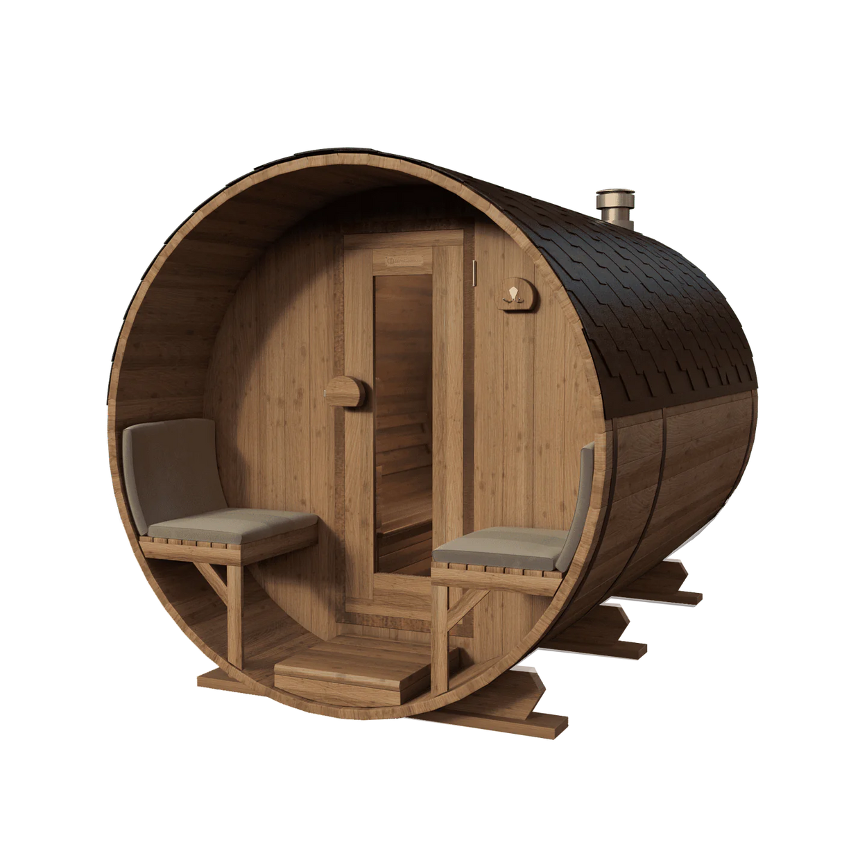 Vuren thermowood barrel sauna met voorportaal 300 cm