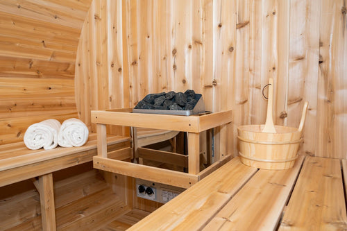 Dundalk White Cedar barrel sauna Ø200 x 300 cm met veranda