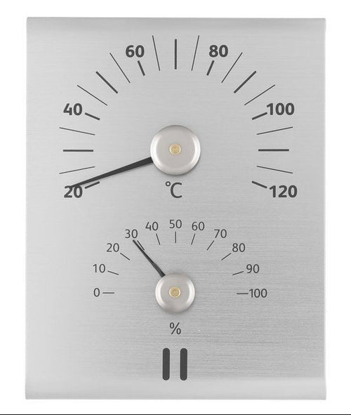 Rento sauna thermo-hygrometer rechthoek - Zilver