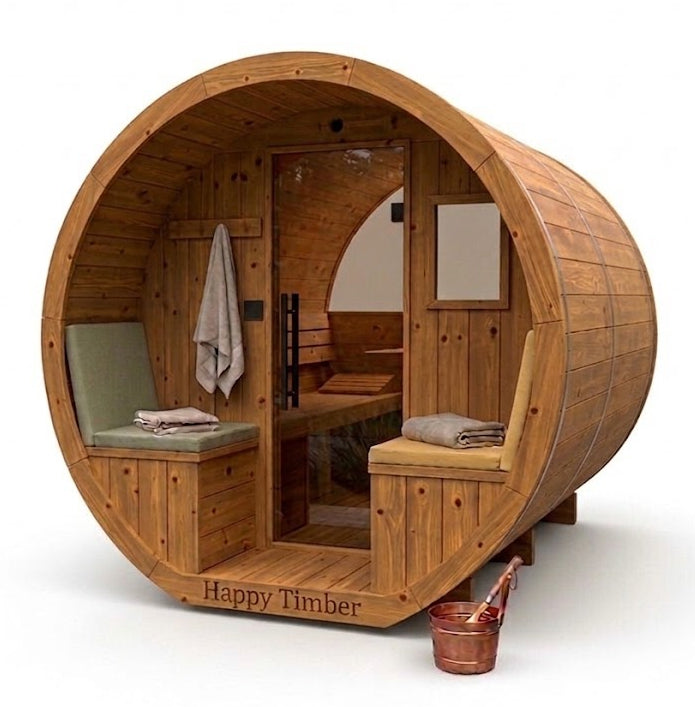 Vuren thermowood barrel sauna met voorportaal 295 cm