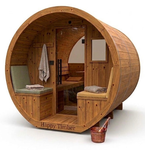 Vuren thermowood barrel sauna met voorportaal 265 cm