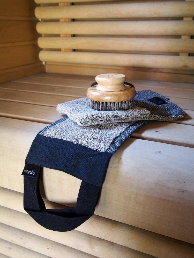 Rento Linen Terry washand 14 x 24 cm - zwart/linnen