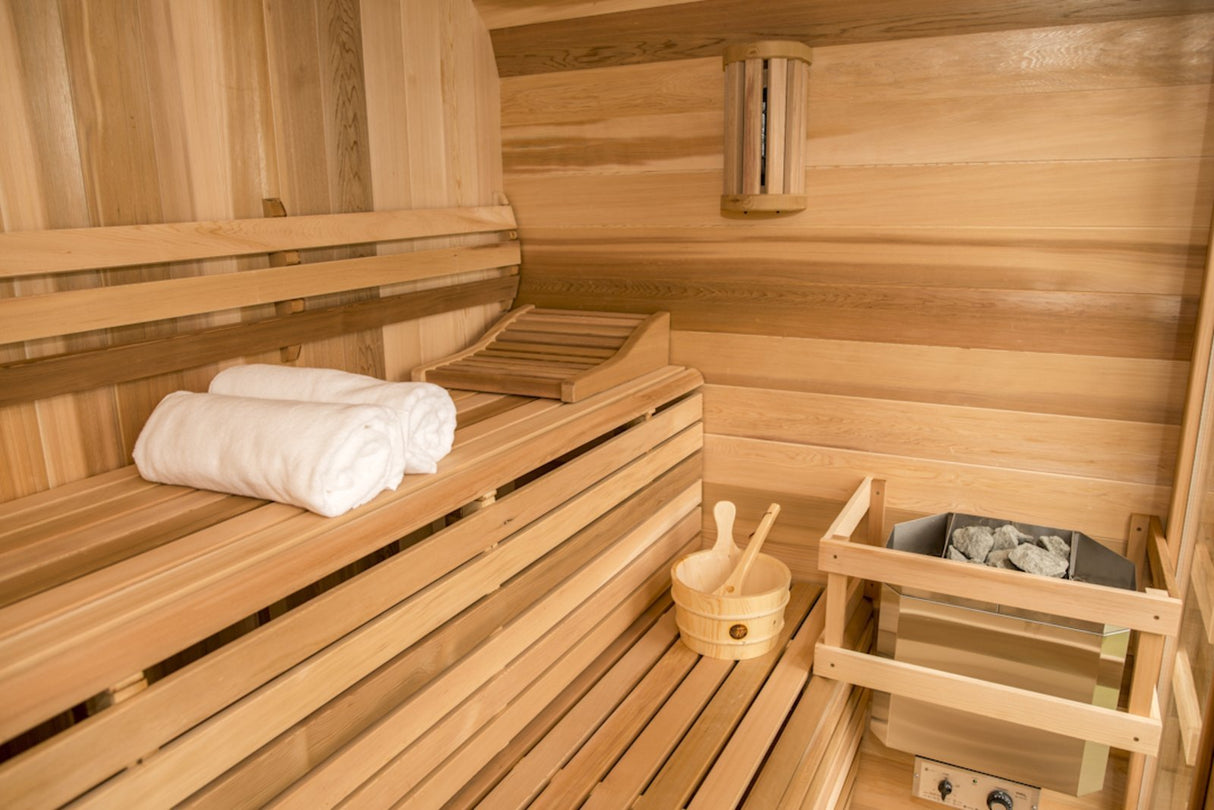 Dundalk Luna Red Cedar Knotty sauna 274 x 244 cm met veranda (PD)