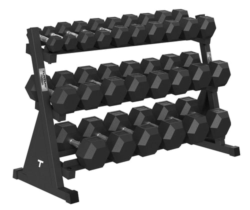 Tunturi Platinum Hex Rubber Dumbbell 2,5 - 30 kg set met Dumbbell Rek