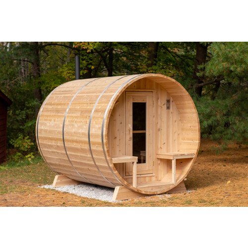 Dundalk White Cedar barrel sauna Ø200 x 300 cm met veranda