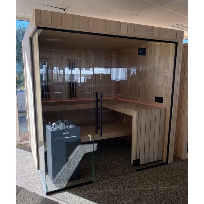 advocaat Aas Absorberend Finse sauna met glazen voorzijde 230 x 210 x 220 cm - Alder hout kopen? -  Rhodos-shop.nl