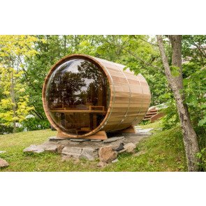 Dundalk panorama barrel sauna met veranda ø213 x 310 cm - Clear Red Cedar