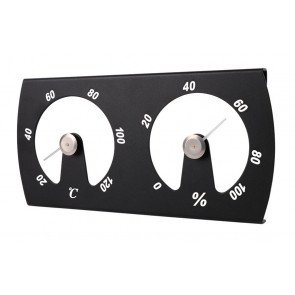 Aluminium sauna thermo-hygrometer rechthoekig - zwart